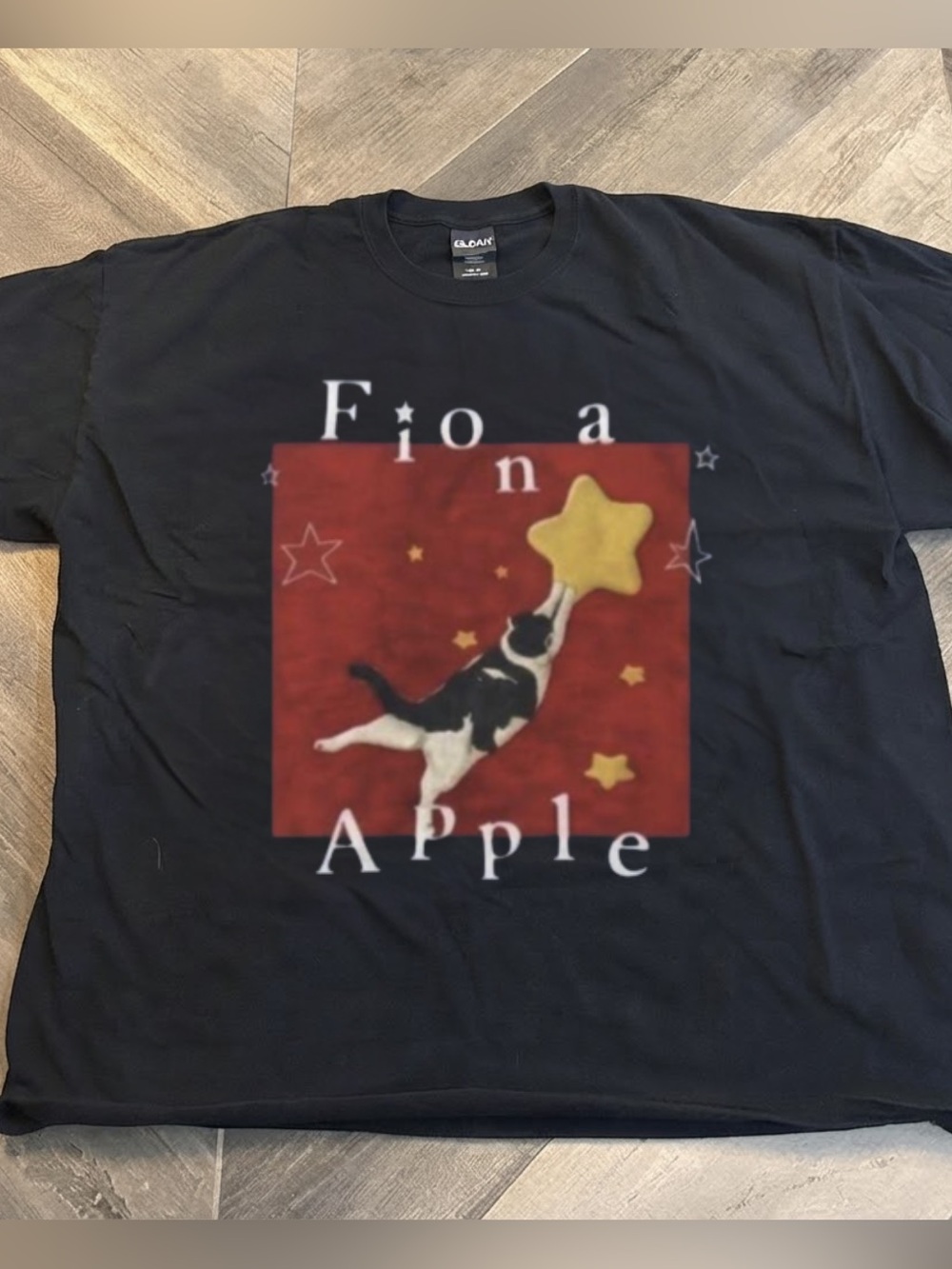 Gildan Black Fiona AppIe with Star and Cat Graphic Tee